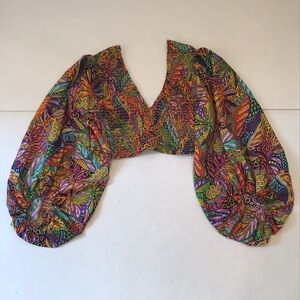 Live 4 Truth Crop Smocked Balloon Sleeve Floral Carnival Blouse Small